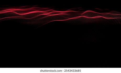 Onda de partículas futurista. Visualização de ondas sonoras. Fundo escuro. Banner de tecnologia ou ciência. Onda 3D digital abstrata. Ilustração vetorial.