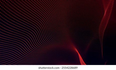 Futuristic point wave of particles. Visualization of sound waves. Dark background. Technology or science banner. Abstract, colorful digital 3D wave. Vector illustration.