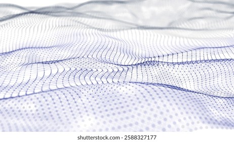 Futuristic point wave of particles. Visualization of sound waves. Technology or science banner. Abstract black and white digital 3D wave. Light background. Vector illustration.