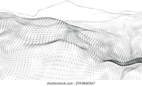 Futuristic point wave of particles. Visualization of sound waves. Technology or science banner. Abstract black and white digital 3D wave. Light background. Vector illustration.