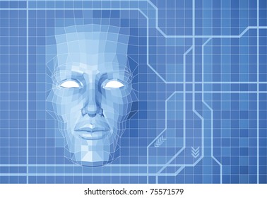 A Futuristic Polygon Face Forming Out Of Grid Screen Conceptual Background.