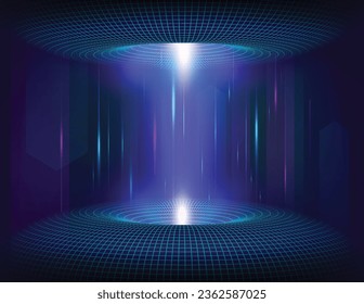 Futuristic portal big data tunnel. Database digital stream, data transfer and connection. High-speed futuristic teleport funnel with elements of light.