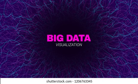 Futuristic Portal Concept. Big Data Stream Visualization. Technology Poster with Effect of Fractal Depth and Motion. Wave Lines and Dots. Abstract Vector Background of Big Data Stream in the Portal.