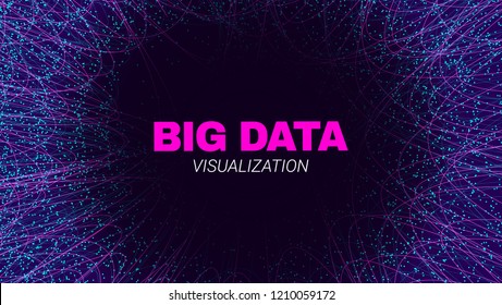 Futuristic Portal Concept. Big Data Stream Visualization. Technology Poster with Effect of Fractal Depth and Motion. Wave Lines and Dots. Abstract Vector Background of Big Data Stream in the Portal.