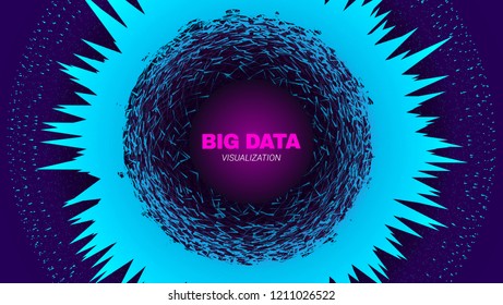 Futuristic Portal Concept. Big Data Stream Visualization. Technology Poster with Effect of Fractal Depth and Motion. Wave Lines and Dots. Abstract Vector Background of Big Data Stream in the Portal.