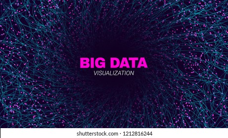Futuristic Portal Concept. Big Data Stream Visualization. Technology Poster with Effect of Fractal Depth and Motion. Wave Lines and Dots. Abstract Vector Background of Big Data Stream in the Portal.