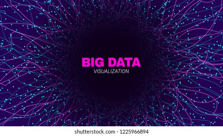 Futuristic Portal Concept. Big Data Stream Visualization. Technology Poster with Effect of Fractal Depth and Motion. Wave Lines and Dots. Abstract Vector Background of Big Data Stream in the Portal.