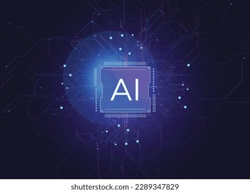 Futuristic post design of ai processor, vector post for social media post
