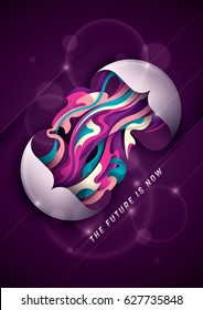 Futuristic poster design in color, with abstract style composition made of fluid and geometric shapes. Vector illustration.