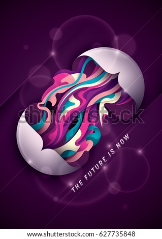Futuristic poster design in color, with abstract style composition made of fluid and geometric shapes. Vector illustration.