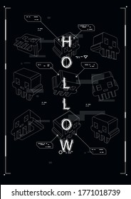 Afiche futurista con elementos HUD. Plantilla para web e impresión. Diseño de folleto y folleto. Composición del cráneo.