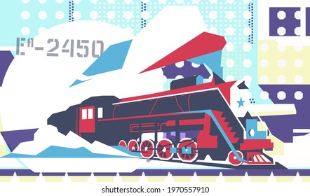 Futuristic poster of retro train vector colorful illustration