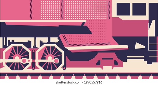 Futuristic poster of retro train vector colorful illustration