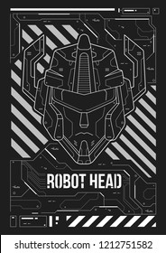 Futuristic poster with a robot head. Template for web and print. Brochure and flyer Layout.