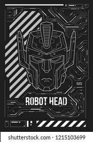 Futuristic poster with a robot head. Template for web and print. Brochure and flyer Layout.