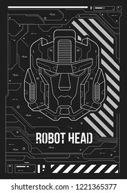 Futuristic poster with a robot head. Template for web and print. Brochure and flyer Layout.