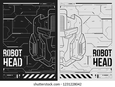 Futuristic poster with a robot head. Template for web and print. Brochure and flyer Layout.