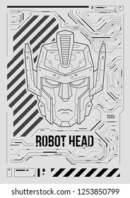 Futuristic poster with a robot head. Template for web and print. Brochure and flyer Layout.