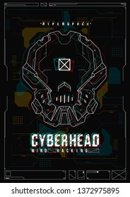 Futuristic poster with a robot head. Template for web and print. Brochure and flyer Layout.