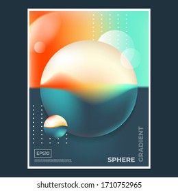 Futuristic poster for science or IT event. Vibrant abstract fluid neon holographic 3d translucent spheres on dark background in trendy style. Soft gradient tones. Vector illustration
