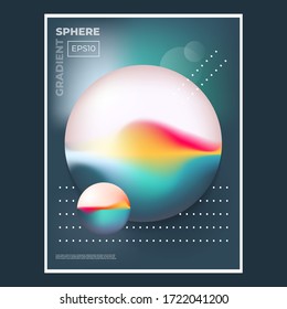 Futuristic poster for science or IT event. Vibrant abstract fluid neon holographic 3d translucent spheres on dark background in trendy style. Soft gradient tones. Vector illustration
