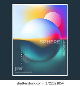 Futuristic poster for science or IT event. Vibrant abstract fluid neon holographic 3d translucent spheres on dark background in trendy style. Soft gradient tones. Vector illustration
