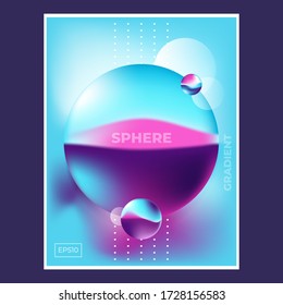 Futuristic poster for science or IT event. Vibrant abstract fluid neon holographic 3d translucent spheres on dark background in trendy style. Soft gradient tones. Vector illustration
