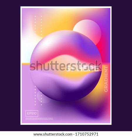 Futuristic poster for science or IT event. Vibrant abstract fluid neon holographic 3d translucent spheres on dark background in trendy style. Soft gradient tones. Vector illustration
