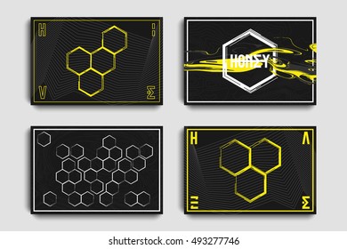 Futuristic posters design set. Abstract background with splash. Templates for business card, poster, flyer, cover, voucher, background. Vector, Eps10.