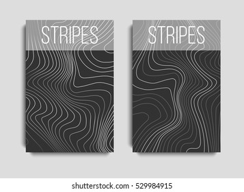 Futuristic posters design set. Abstract stripes background. Templates for business card, poster, flyer, cover, voucher, background. 