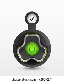 Futuristic power button with tick sign. Site entrance
