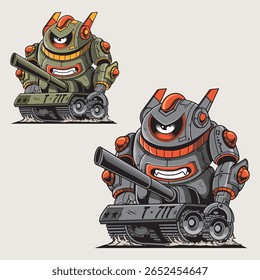 Ilustração vetorial "Robot Tank", futurista e poderosa, projetada para ficção científica, jogos e projetos de tecnologia. Esta máquina de guerra robótica combina inteligência artificial avançada com tanque de serviço pesado 