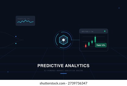 Futuristic predictive analytics interface showing AI-powered market forecasting, real-time trading signals, volatility tracking, and data-driven financial insights with digital dashboard, fintech technology, and smart investment visualization.