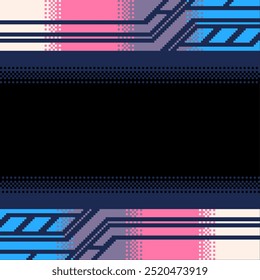 Futuristic Prism Metal Chrome Technology Industrial Frame Template on Dark Background, Pixel Art Style 