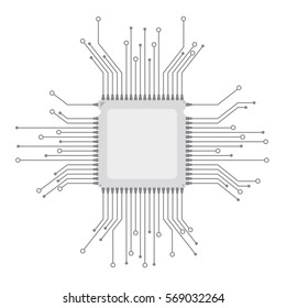 Futuristic processor with electronic schematicon the gray background. Eps 10 vector file.