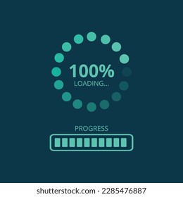 Futuristic progress loading bar. 100% loading bar flat design.