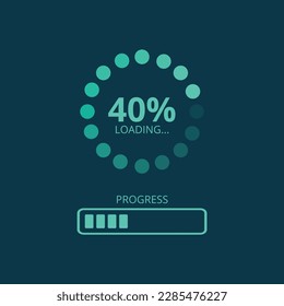 Futuristic progress loading bar. 40% loading bar flat design.