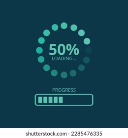 Futuristic progress loading bar. 50% loading bar flat design.