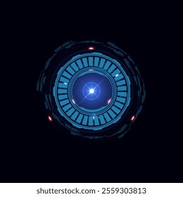 Futuristic progress loading bar circular shape, glowing round indicator. Download or upload process, focus element. Sci Fi user vector interface. Abstract digital screen or game control, loading scale
