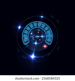 Futuristic progress loading bar circular shape, glowing round indicator. Download process. Blue circle light with pink sparks. Sci Fi vector interface. Abstract digital screen panel, game scale