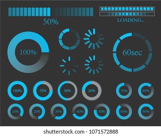 Futuristic Progress loading bar. Set of indicators. Download progress, web design template, interface upload. Vector illustration. EPS 10