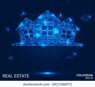 Futuristische Objektpräsentation: Tauchen Sie ein in diese Vektorgrafik mit holografischen Immobilien. Eine innovative Vorschau der nächsten Ära in der Immobilienpräsentation.
