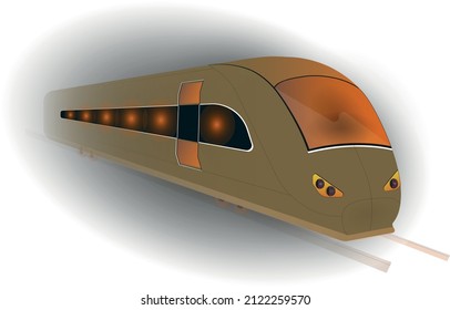 Futuristic public electro urban train for passengers and railway, vector image isolation on white background.eps 10.vector illustration on brown and orange colours, logo design for stock style