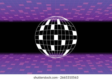 Fundo de grade digital roxo futurista com forma esférica 3D