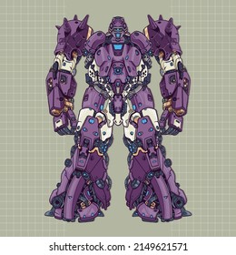 Robot mecha futurista púrpura construido por vectores premium de ilustración de arma de pierna de brazo de cabeza