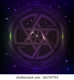 Futuristic purple Star of David Sci Fi design as display