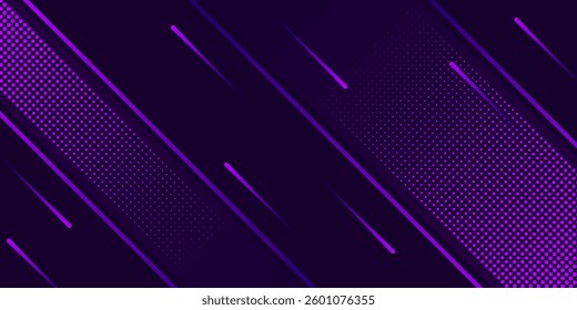 futuristic purple vector background with diagonal glowing lines and halftone dots. Perfect for tech, gaming, digital, or cyberpunk-themed designs.