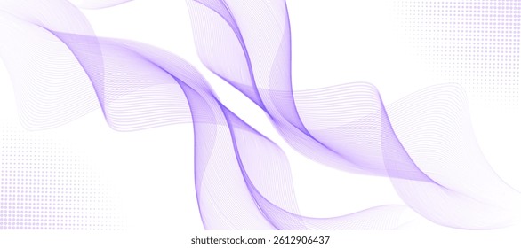 Futuristic purple white abstract background. shining wave lines pattern for banner, wallpaper, cover. Vector illustration
