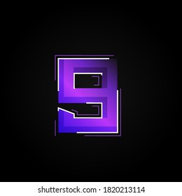 Carácter futurista púrpura/azul de un fontset con trazos y efectos de fusión, ilustración vectorial