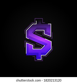 Futuristic purple/blue character from a fontset with dashed strokes and blending effects, vector illustration